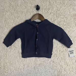 Open Edit‎ Toddlers Navy Thermal Hoodie Size 12 Months NWT Button Up Sweater